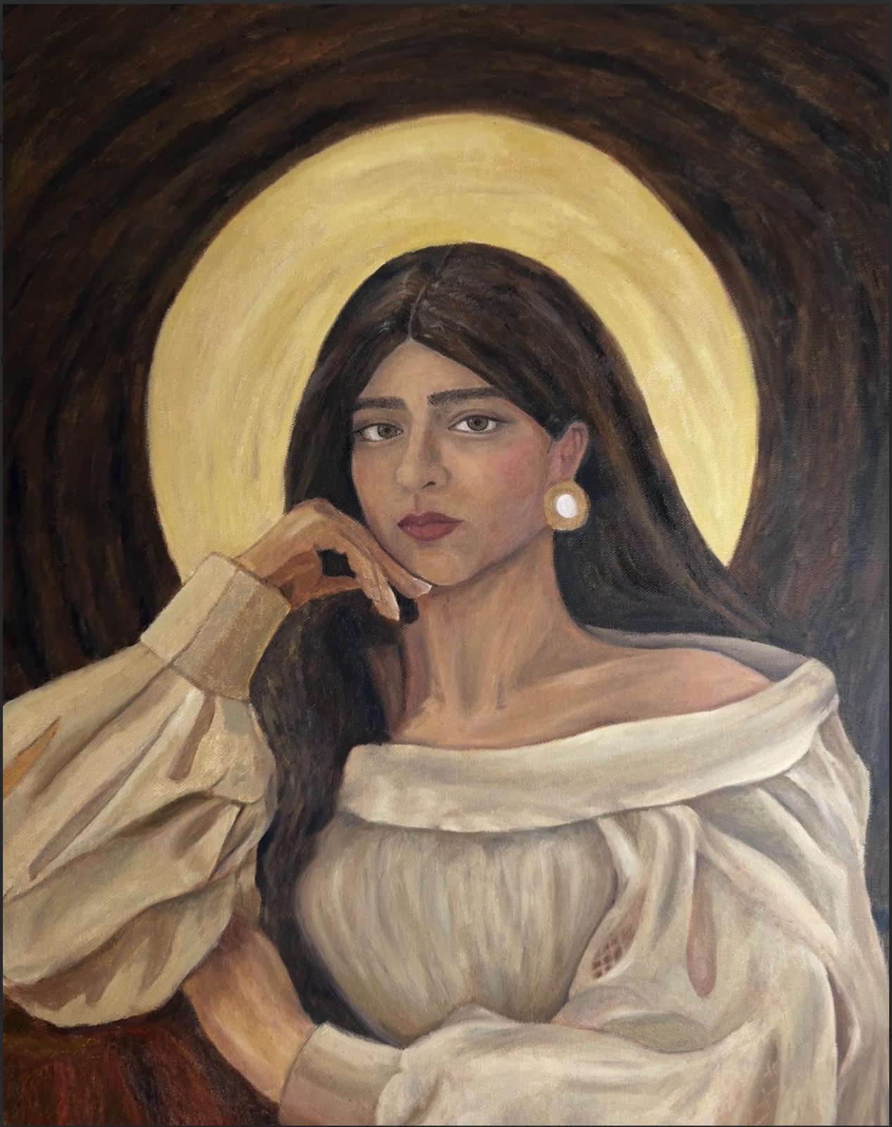Reflection — a self-portrait before a golden halo